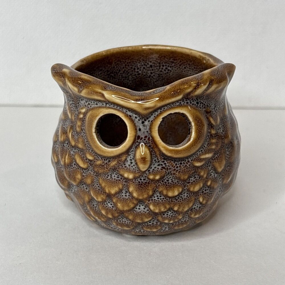 NWT Yankee Candle Ceramic Owl Tea Light Holder Brown Glaze Fall Decor